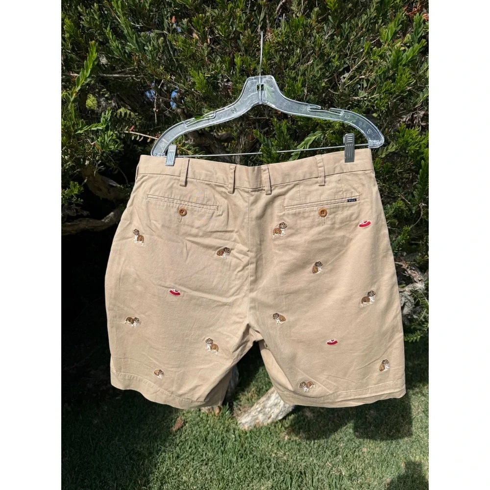 Polo Ralph Lauren Mens 34 Bulldog Embroidered Khaki Stretch Classic Fit Shorts